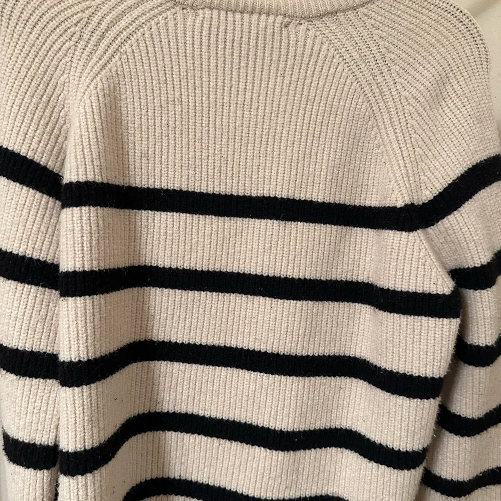Zara Black and Cream Striped Turtleneck Sweater Half Quarter Zip - Picture 5 of 8